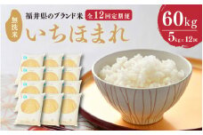 【令和7年産・新米】定期便 ≪12ヶ月連続お届け≫ 福井県のブランド米 いちほまれ 無洗米 5kg × 12回 計60kg 【 無洗米 人気 品種 ブランド米 特A 】 [O-6105]