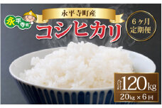 【6ヶ月連続お届け】【白米】 令和5年度産 永平寺町産 コシヒカリ 20kg×6ヶ月（計120kg） [L-033080]