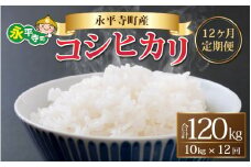 【12ヶ月連続お届け】【白米】 令和5年度産 永平寺町産 コシヒカリ 10kg×12ヶ月（計120kg） [L-033081]
