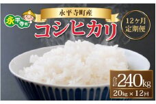 【12ヶ月連続お届け】【白米】 令和5年度産 永平寺町産 コシヒカリ 20kg×12ヶ月（計240kg） [N-033080]