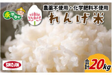 農薬不使用・化学肥料不使用 永平寺町産 れんげ米 20kg（5kg×4袋）[E-002011]