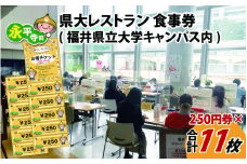 県大レストラン 食事券 250円券×11枚綴り（福井県立大学永平寺キャンパス内）[A-039001]