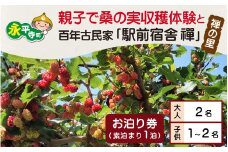 【期間限定6月~7月】親子で桑の実収穫体験と禅の里百年古民家「駅前宿舎禪」お泊り券/ フルーツ狩り 北陸観光 福井観光 おでかけ 家族旅行 永平寺 福井 北陸   [F-046001] 