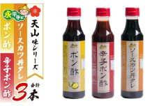 天山味シリーズ（ポン酢、辛子ポン酢、ソースカツ丼タレ）  340mlx3本  ご当地  土産  福井 永平寺町 詰め合わせ　[A-065004]福井名物 ソースカツ丼たれ　ポン酢