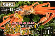 【先行予約】【10月までの受付分のみ対象】越前がに 大 （1kg以上） 1杯【2025年11月中旬より順次発送】 ズワイガニ ずわいがに ズワイ蟹 越前ガニ ボイル 刺身 蟹 鍋 しゃぶしゃぶ 冷蔵  カニ 鍋 冬 海鮮 かに 国産 南越前町 福井県　送料無料