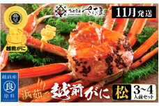 越前がに本場の越前町からお届け！越前がに 浜茹で≪松セット≫3～4人前 かに酢 かにの食べ方しおり かにスプーン付き【かに カニ 蟹】【福井県 越前町 雄 ズワイガニ ボイル 冷蔵 越前ガニ 越前かに 越前カニ ずわいがに ずわい蟹 かに カニ 蟹】【11月発送分】【小サイズ：300～400g × 4杯（※茹で前重量）】希望日指定可 備考欄に希望日をご記入ください [e04-x007_11c]