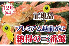 越前がに × 1杯（三番蟹）桐箱入り！納得のプレミアム越前がに【雄 ズワイガニ かに カニ 蟹 姿 生 ボイル 冷蔵 福井県】【12月発送分】【生でお届け】希望日指定可 備考欄に希望日をご記入ください [e37-x008_12a]