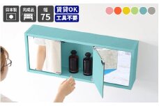 [e55-i002_03] 鏡付き ウォールラック WB-DXミラーE-M aino「パステルカラー」ワンプッシュで開閉できるミラー扉付き！【日本製 完成品 家具 インテリア ウォールシェルフ 壁掛けラック 北欧風 木製 収納】【カラー：イエロー】