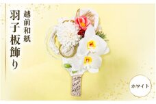 羽子板 飾り 越前和紙 の花付 胡蝶蘭（ホワイト）【インテリアおしゃれ 正月飾り 獅子舞 縁起物 壁かけ金具付き 室内飾り 和紙 伝統工芸】 [e51-b003]
