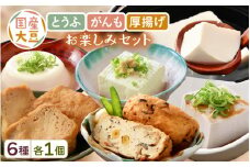 [e08-a004] 国産大豆とうふ  がんも 厚揚げ お楽しみセット6種 各1個 【国産 大豆 豆腐 とうふ 厚揚げ がんもどき 食べ比べ ぎんなん 青豆 黒豆 】