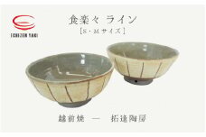 [e25-a047] 【越前焼】飯碗 2点 ライン柄 サイズS・M 食楽々 拓逢陶房【ごはん茶碗 めし碗 ペアー 食器 ギフト うつわ 電子レンジ 食洗機 工芸品 陶芸作家 陶器 】