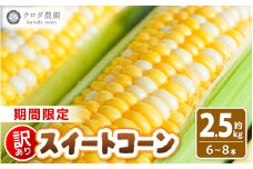 【訳あり】農場直送 鮮度抜群 スイートコーン( とうもろこし ) 約2.5kg（6本～8本) 【お楽しみ バーベキュー 冷凍保存可能 焼肉 おやつ ご飯のおとも 野菜 国産 産地直送】 [e62-a008]
