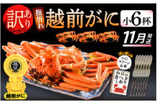 【訳あり】≪浜茹で≫指折れ 越前がに（小） × 6杯 食べ方しおり かにスプーン付き【雄 ズワイガニ ずわいがに 越前ガニ 姿 ボイル 冷蔵 福井県】【11月発送分】希望日指定可 備考欄に希望日をご記入ください [e15-x002_11]