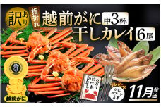 「訳あり 指折れ 越前がに（中）3杯」+ 「干しカレイ 6尾」 食べ方しおり かにスプーン付き【雄 ズワイガニ ずわいがに 越前ガニ 姿 ボイル 冷蔵 福井県】【11月発送分】希望日指定可 備考欄に希望日をご記入ください [e15-x007_11]