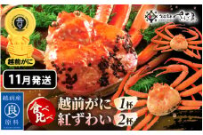 ≪浜茹で≫ ずわいがに 食べ比べ セット 越前がに 300～500g × 1杯 紅ずわいがに 200～300g × 2杯 かに酢 食べ方しおり スプーン付き 【11月発送分】【かに カニ 雄 ズワイガニ ずわいがに 紅ずわいがに 姿 ボイル 福井県 冷蔵】希望日指定可 備考欄に希望日をご記入ください [e04-x024_11]