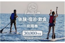 利用券 30,000円分 越前海岸国定公園 『海辺の小さな手作りリゾート ECHIZEN LOG（えちぜんログ）』絶景日本海！越前の海を楽しむ マリンアクティビティ 体験・宿泊・飲食 福井県 越前町【 2年間 有効期限 ダイビング マリン カヤック サップ RV 車 パーク ウミウシ 体験 宿泊 越前かに 券 海の幸 カニ料理 蟹 魚介 かに 蟹 海産物 満腹グルメ 】 [e33-j001]