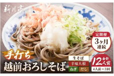 定期便 ≪3ヶ月連続お届け≫ 辛味大根付き 越前おろしそば ネギ だし付き 4人前 × 3回【越前おろしそば 生蕎麦（保存料・防腐剤・添加物不使用）冷蔵】 [e21-b002]