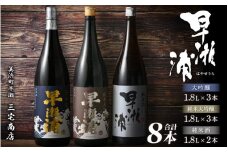 【早瀬浦】純米大吟醸 1800ml × 3本 ＆ 大吟醸 1800ml × 3本 ＆ 純米酒 1800ml × 2本 セット【入手困難 飲み比べ 日本酒 地酒 福井 美浜 早瀬 フルーティ 男酒 硬水 ミネラル 希少 ご褒美 家飲み】[m16-o007]
