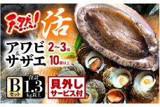 【期間限定】天然！活アワビ ＆ 活サザエ セットB(アワビ殻はずしサービス付き)【入手困難 産地直送 刺身 お造り おせち バター焼き BBQ あわび 鮑 サザエ さざえ 貝 砂抜き済 海鮮 魚介 酒の肴 つまみ 贅沢 ご褒美 冷凍 福井】[m21-d002_02]