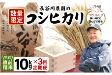 【先行予約】【令和7年産・新米】定期便 ≪3ヶ月連続お届け≫長谷川農園の コシヒカリ 白米 10kg × 3回 (計30kg)【2025年9月下旬以降順次発送予定】【お米 こしひかり 10キロ 精米 ブランド米 ふるさと納税米 産地直送】 [m22-f002]