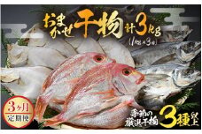 定期便≪3ヶ月連続お届け≫【数量限定】漁場手作り干物 季節の厳選おまかせセット 約1kg 3種以上×3回【詰め合わせ 冷凍 干物セット 人気 アジ カレイ レンコ鯛 あじ ?油漬け カマス ハタハタ ふぐ ひもの 旬の魚 新鮮 海鮮 お任せ ふるさと納税干物】 [m56-c001]