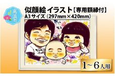似顔絵 イラスト 1～6人用 A3サイズ(297mm×420mm)専用額縁付