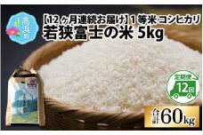 【令和6年産 新米】【12ヶ月連続定期便】一等米コシヒカリ 若狭富士の米 5kg×12回 計60kg