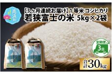【令和6年産 新米】【3ヶ月連続定期便】一等米コシヒカリ 若狭富士の米 10kg（5kg×2袋）×3回　計30kg