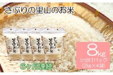 定期便 【6ヶ月連続】さぶりの里山のお米　コシヒカリ精米　小分けパックのセット　8kg