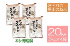定期便 【3ヶ月連続】さぶりの里山のお米　コシヒカリ精米　5kg×4袋セット（20kg）