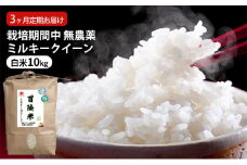 栽培期間中 無農薬ミルキークイーン 白米10kg 3ヶ月定期お届け [№5580-0821]