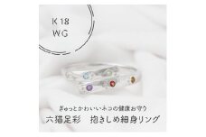 K18WG　六猫足彩(無病息災)　だきしめ　細身　リング　8号(1点)【1327547】