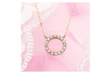 K18PG 0.2ctダイヤモンド　サークルペンダントネックレス　HH019120【1387338】