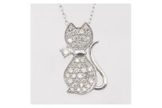 『宝石の街 甲府』プラチナ ダイヤモンド0.28ct  猫 ペンダントネックレス(HH018782)【1441301】