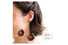 ＜山梨県＞＜ジュエリー＞K18 Garnet Hexa/ガーネット ヘキサ ピアス【1605875】
