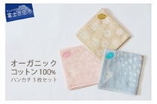 【オーガニックコットン100%】ハンカチ 3枚セット ハンカチ コットン オーガニック プレゼント  SDGs フェアトレード 山梨 富士吉田