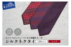 【Hadashin】トップ糸ネクタイ（赤系統）3本セット  ネクタイ 上品 スーツ 3本セット ネクタイ シルクネクタイ プレゼント フォーマルネクタイ ビジネスネクタイ 山梨 富士吉田