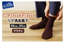 光吸収発熱ウール「ウォームファーム ５Ｘ３リブ消臭靴下」（ブラウン）