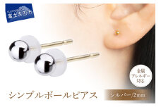 シンプルボールピアス シルバー 2mm K18ポスト 金属アレルギー対応
