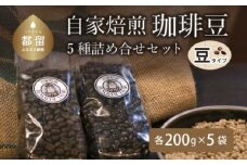 山梨県 都留市 煎りたて自家焙煎珈琲豆 ＜豆のまま＞ ５種類の詰め合わせ【バンカム・ツル】｜煎りたて コーヒー 直送 老舗 本格派 喫茶店 プレゼント お祝い 贈答用 水蒸気焙煎 アロマ 香り コク 深み 芳醇 リフレッシュ カフェイン 高級 マイルドブレンド ケニア サントス モカ マンデリン カフェ
