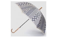 【槙田商店】晴雨兼用長傘 Kirie　ドットとストライプ　アッシュブルー【槙田商店】晴雨兼用長傘 Kirie　ドットとストライプ　アッシュブルー 傘 かさ 雨具 高級 晴雨 兼用 UV 日焼け ギフト ファッション  日傘 プレゼント 化粧箱 老舗