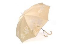 【槙田商店】晴雨兼用長傘　絵おり　百合　ベージュ 傘 かさ 雨具 高級 晴雨 兼用 UV 日焼け ギフト ファッション  日傘 プレゼント 化粧箱 老舗