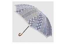 【槙田商店】晴雨兼用折りたたみ傘　kirie ドットとストライプ　アッシュブルー 傘 かさ 雨具 高級 晴雨 兼用 UV 日焼け ギフト ファッション  日傘 プレゼント 化粧箱 老舗