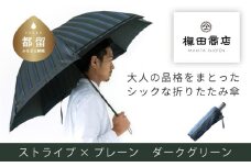 【槙田商店】紳士折たたみ傘　Tie Stripe×Plain　DARK GREEN 傘 かさ 雨具 高級 晴雨 兼用 UV 日焼け ギフト ファッション  日傘 プレゼント 化粧箱 老舗