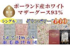 訳アリ【掛け布団】ポーランド産マザーグース93％ 羽毛掛け布団（シングル：150cm×210cm）（ダウンパワー440）【サカキュー】｜羽毛布団 羽毛ふとん 羽毛掛けふとん 訳あり 