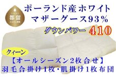 【合掛け布団・肌布団】ポーランド産マザーグース93％ 羽毛合掛け・肌布団2枚組（クイーン：220cm×210cm）（ダウンパワー410）【サカキュー】｜羽毛布団 羽毛ふとん 羽毛合掛けふとん 合い掛け布団 合い掛けふとん 肌布団