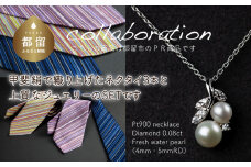 ご夫婦セット（ネクタイ3本&ジュエリー） 甲州織物ネクタイ（3set-N2） & 淡水パール&0.08ct ダイヤモンドネックレス（RP-MN-0187）【リズプラス】