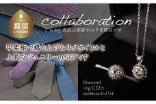 ご夫婦セット（ネクタイ3本&ジュエリー） 甲州織物ネクタイ（3set-N1） & pt900 ダイヤモンリング0.32ct & ネックレス0.21ct 豪華2点セット （set677-971）【リズプラス】