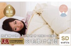 【セミダブル】洗濯機で洗える2枚合わせ羽毛ふとん(合い掛け+肌掛け)