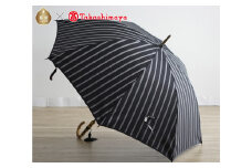 〈小宮商店〉「絹紬」雨晴兼用長傘（ブラックストライプ）【高島屋選定品】